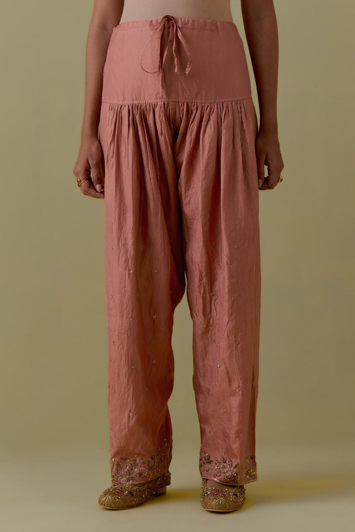 Peach Silk Farshi Salwar with Floral Handwork