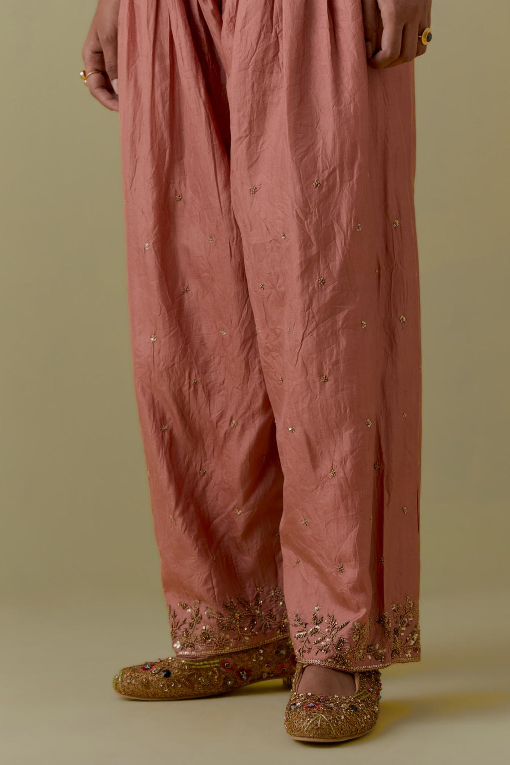 Peach Silk Farshi Salwar with Floral Handwork