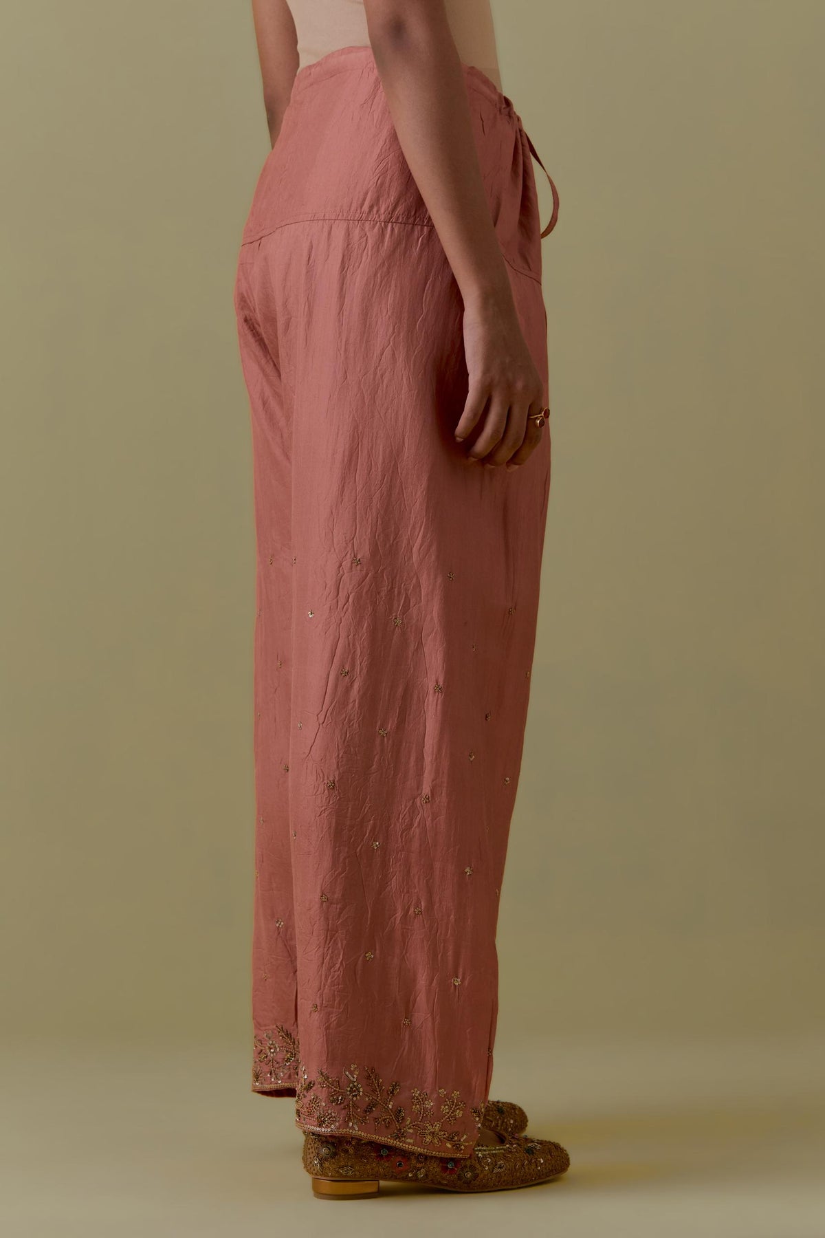 Peach Silk Farshi Salwar with Floral Handwork