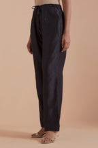 Dark grey silk chanderi straight pants.
