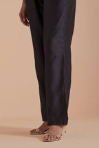 Dark grey silk chanderi straight pants.