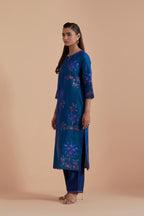 Silk Chanderi Quilted Organza & Brocade Floral Appliqué straight long Kurta set.
