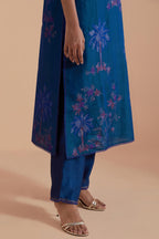 Silk Chanderi Quilted Organza & Brocade Floral Appliqué straight long Kurta set.