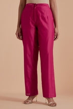 Dark pink silk chanderi straight pants.