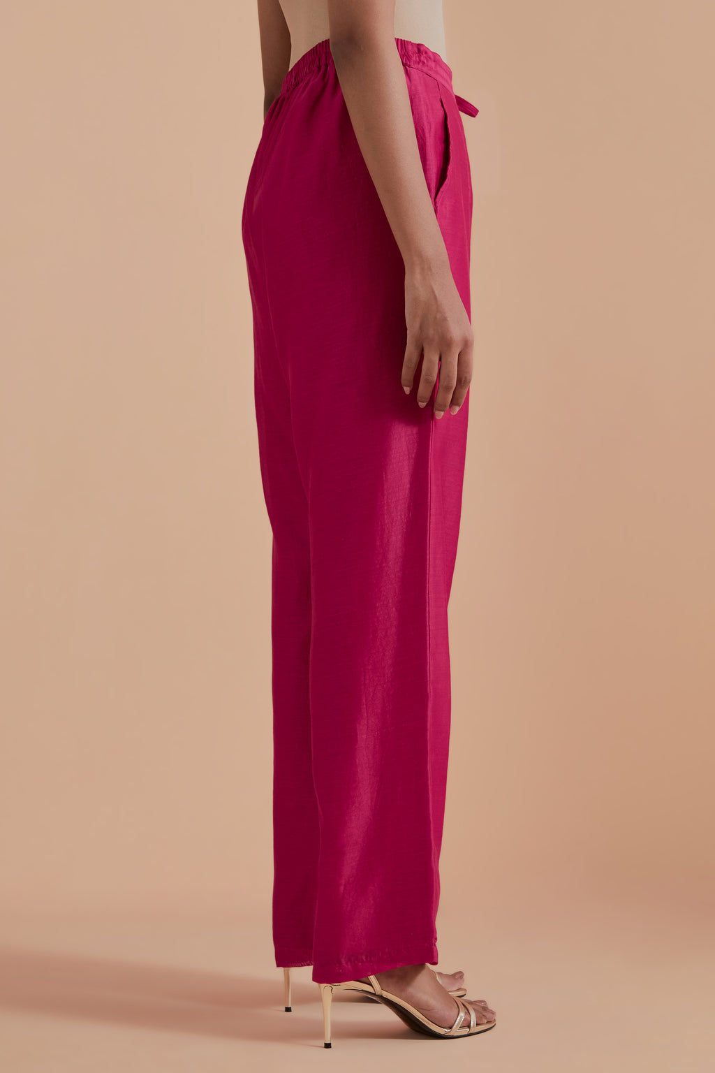 Dark pink silk chanderi straight pants.
