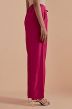 Dark pink silk chanderi straight pants.