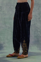 Navy Silk velvet salwar, highlighted with hand embroidered bead, sequins and zari motifs.