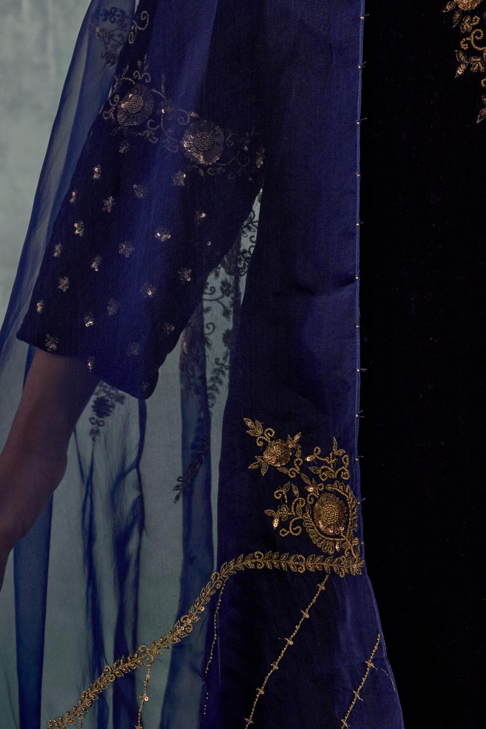 Navy Silk organza dupatta with delicate bead, sequin and zari work.