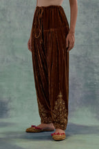 Russet Silk velvet salwar, highlighted with hand embroidered bead, sequins and zari motifs.