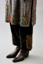 Grey silk velvet straight mid length kurta with all-over hand block print, highlighted with beads, sequins and zari work.