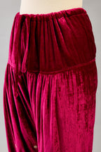 Fuchsia silk velvet narrow salwar with dori and contrast silk thread embroidery,  detailed with gold sequins work.