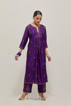 Purple double toned silk Kurta set dress with all-over hand embroidered zardozi and sequins, highlighted with beads.
