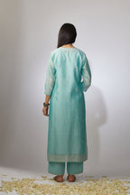 Teal Chandari kurta set with zari embroidery