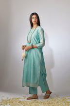 Teal Chandari kurta set with zari embroidery