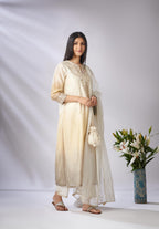Straight kurta set with ombre and gota embroidery at neck
