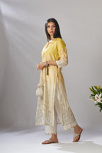 Ombre dyed straight kurta set with gota embroidered bottom hem
