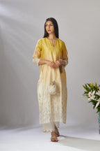 Ombre dyed straight kurta set with gota embroidered bottom hem