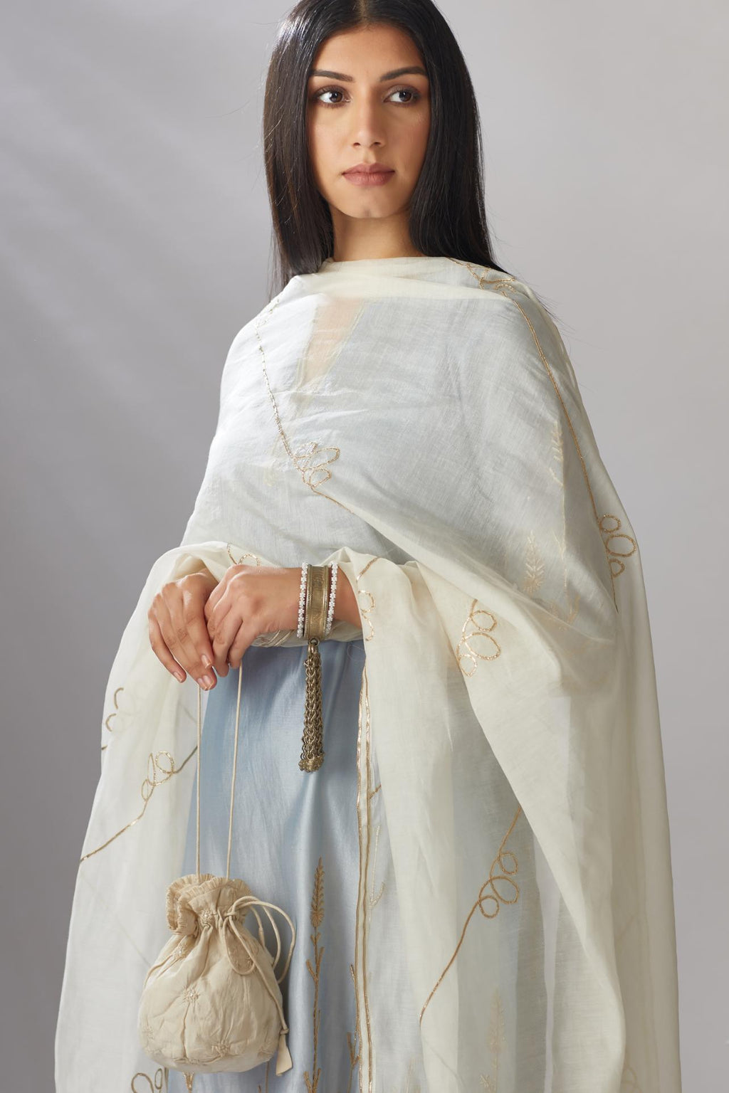 Ombre dyed straight kurta set with gota embroidered bottom hem