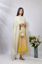 Ombre dyed straight kurta set, detailed with floral thread and zari embroidery