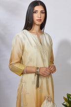 Ombre dyed straight kurta set, detailed with floral thread and zari embroidery