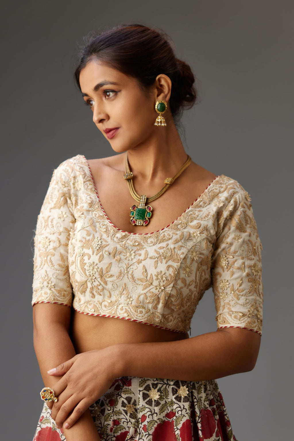 Salwar Studio Women's White Silk Blend Readymade Saree Blouse - Om Clothing  - 3988675