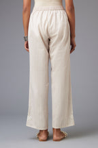 Pink and grey printed stripe Cotton straight pants with a chiffon embroidered boota at the hem.