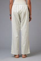 Blue and grey printed stripe Cotton straight pants with a chiffon embroidered boota at the hem.