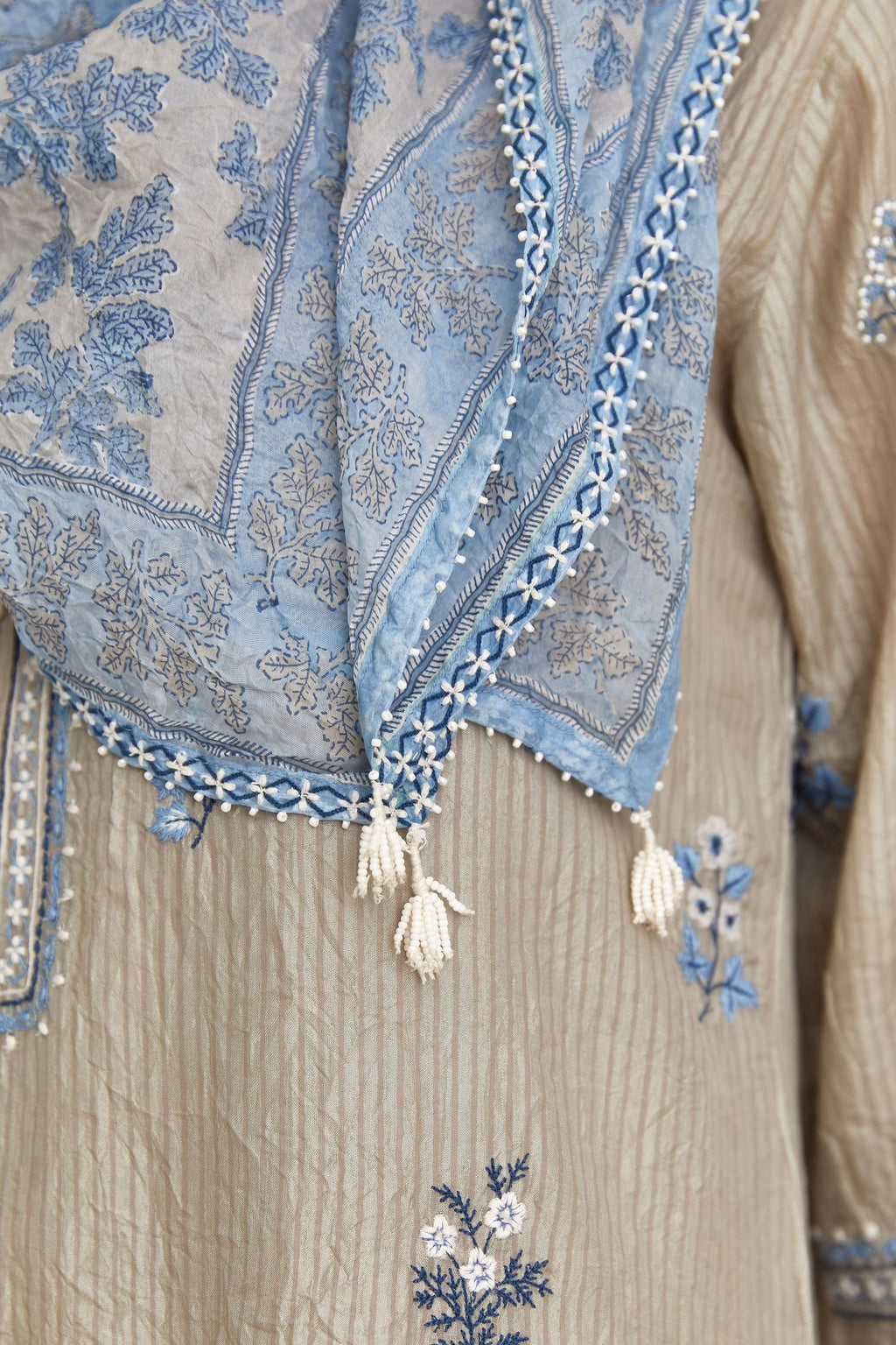 Hand crushed embroidered silk straight kurta set