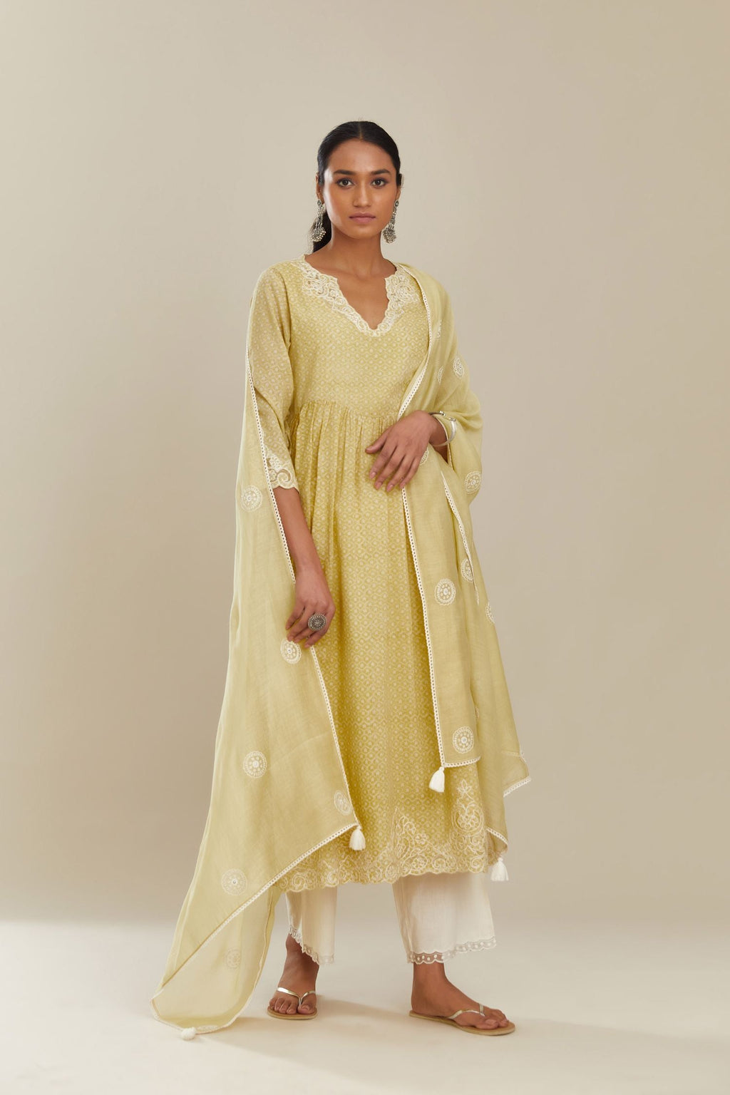 Best yellow cotton printed kurta with pants and dupatta - Set of 3 | Priya  Chaudhary