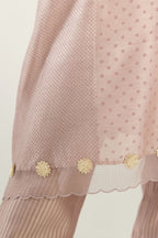 Lilac A-line hand block printed silk chanderi short kurta set, highlighted with gota flower embroidery.
