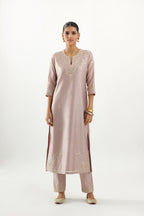 Silk chanderi straight kurta set with all-over gota and zari embroidery