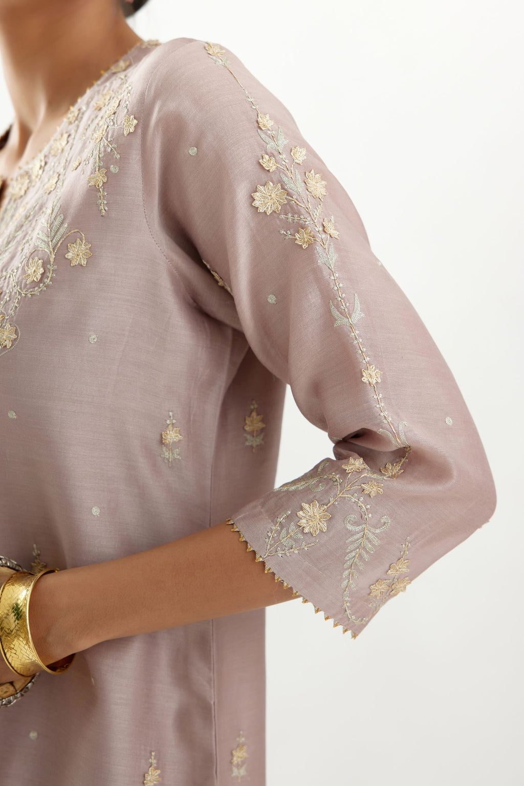 Silk chanderi straight kurta set with all-over gota and zari embroidery