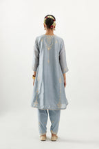 Blue gold gota and zari embroidered easy fit short kalidar kurta set