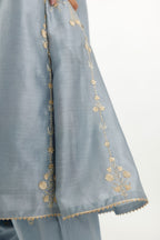 Blue gold gota and zari embroidered easy fit short kalidar kurta set