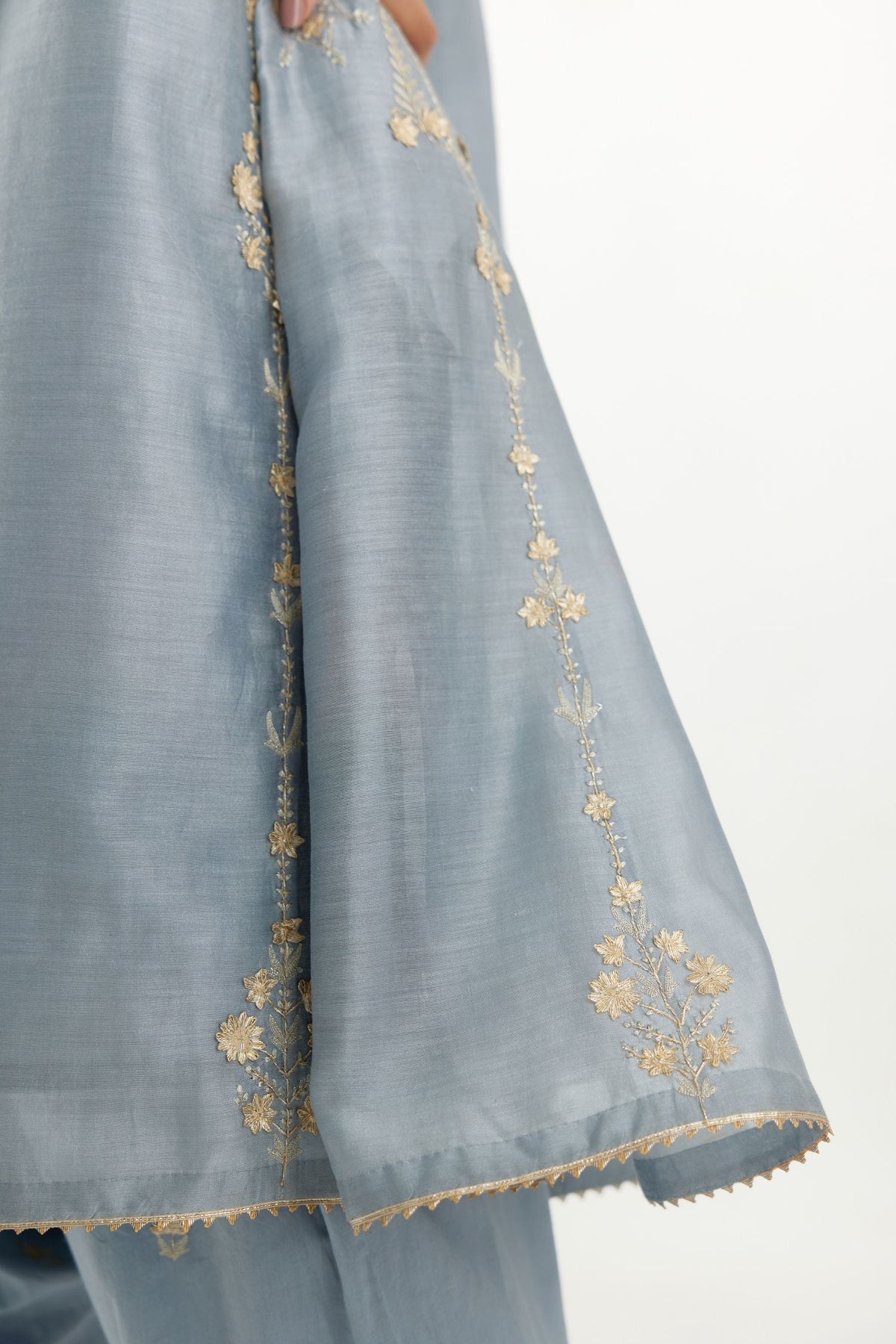 Blue gold gota and zari embroidered easy fit short kalidar kurta set
