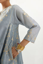 Blue gold gota and zari embroidered easy fit short kalidar kurta set