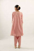Pink gold gota and zari embroidered easy fit short kalidar kurta set