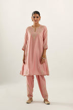 Pink gold gota and zari embroidered easy fit short kalidar kurta set