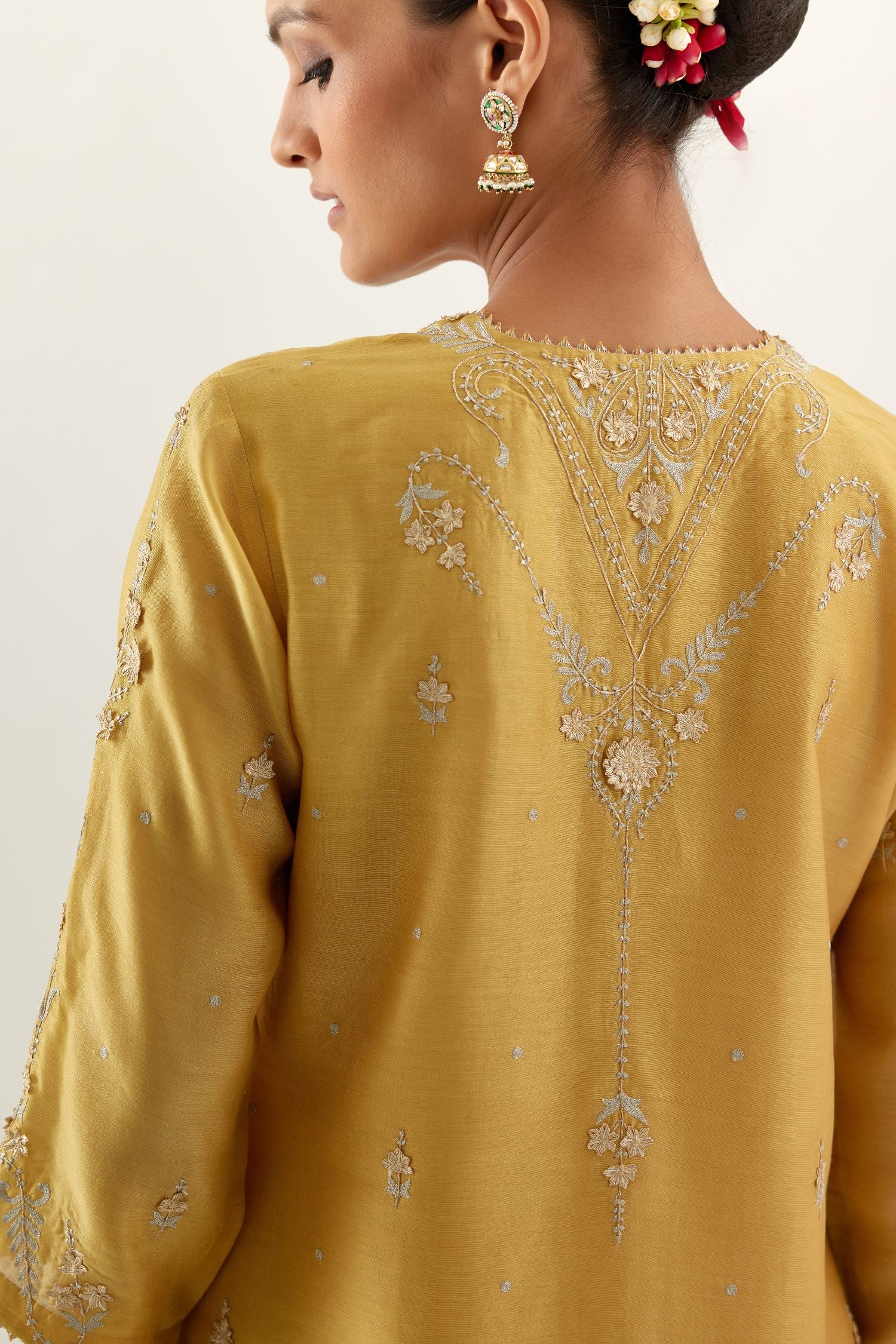 Silk chanderi straight kurta set with all-over gota and zari embroidery