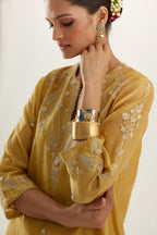 Silk chanderi straight kurta set with all-over gota and zari embroidery