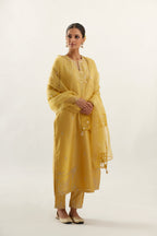 Silk chanderi straight kurta set with all-over gota and zari embroidery