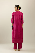 Jazzberry jam silk hand crushed kurta set, highlighted with sequins.