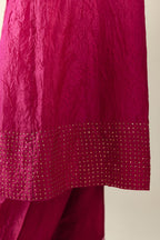 Jazzberry jam silk hand crushed kurta set, highlighted with sequins.
