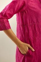 Jazzberry jam silk hand crushed kurta set, highlighted with sequins.