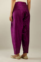 Sangria hand crushed pure silk narrow salwar detailed with gold sequins at hem.