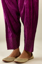 Sangria hand crushed pure silk narrow salwar detailed with gold sequins at hem.
