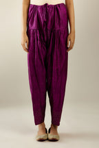 Sangria hand crushed pure silk narrow salwar detailed with gold sequins at hem.