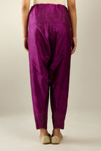 Sangria hand crushed pure silk narrow salwar detailed with gold sequins at hem.