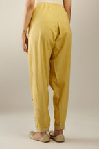 Yellow cotton narrow salwar with heavy zari and gota embroidery