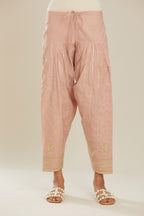Old rose cotton narrow salwar with all-over gold gota and zari embroidery. (Salwar)